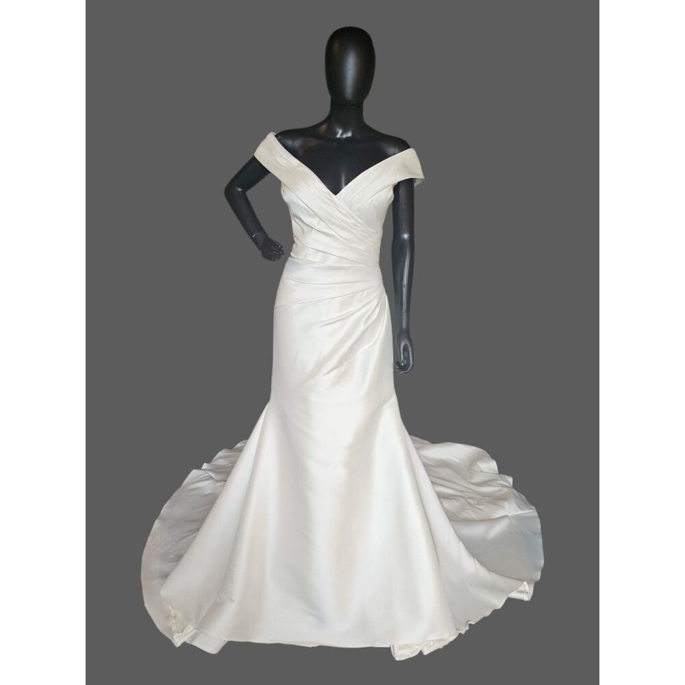 Ivory Mikado Off-Shoulder Fit/Flare Wedding Gown NWOT - Mori Lee